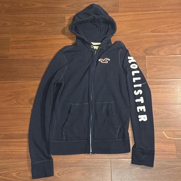 Vintage Hollister Navy Blue Full Zip Up Hoodie Size Mens Large - Picture 1 of 5